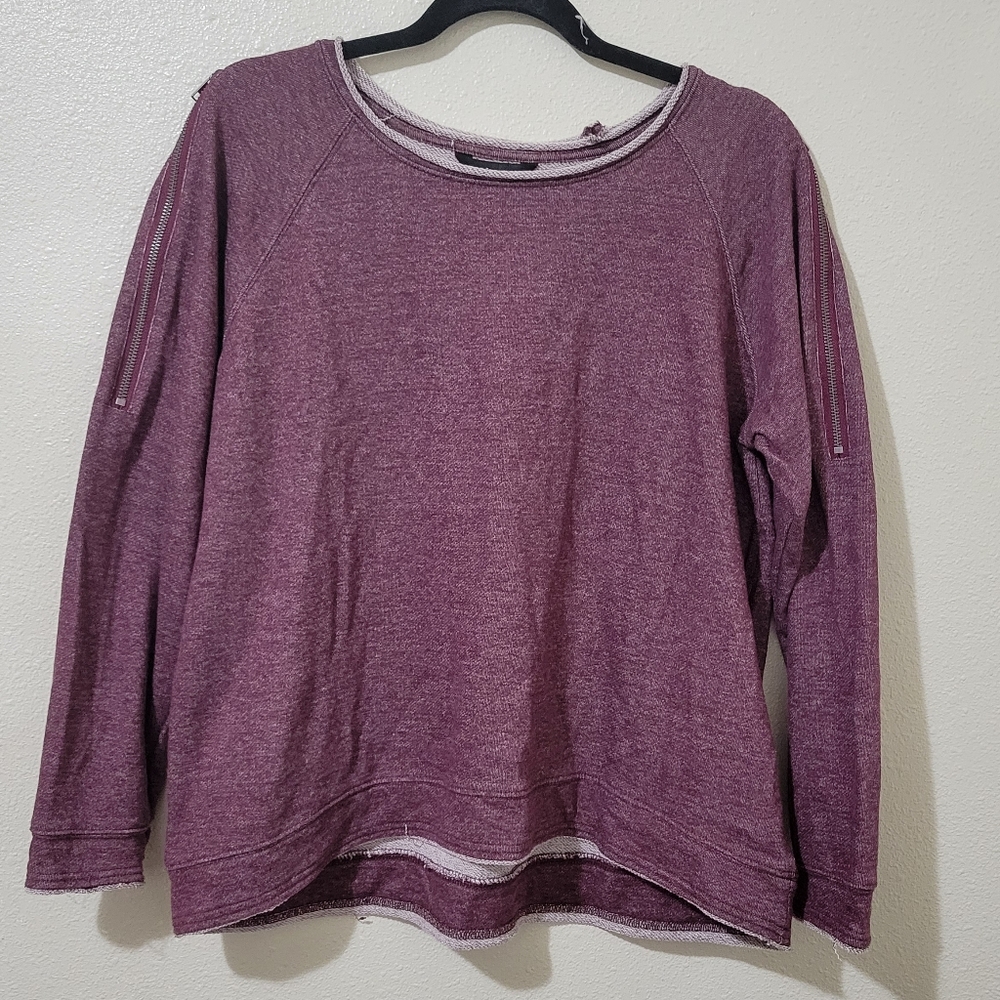 Rock & Republic Heather Red Crewneck Sweater With Zipper Sleeve Women's XL